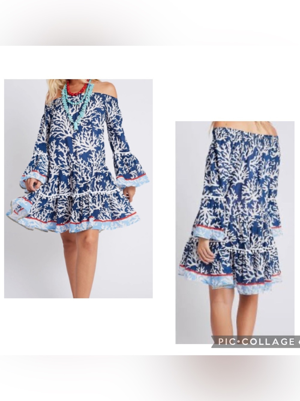 DEBBIE KATZ Women’s Blue Coral Print DORI On or Off Shoulder Dress Cover Up Sz S